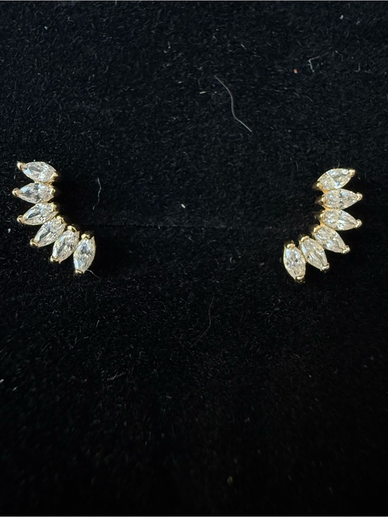 Jewelry - Solid 14kt Yellow Gold Marquise Cluster Ear Climber Earrings - Pristine